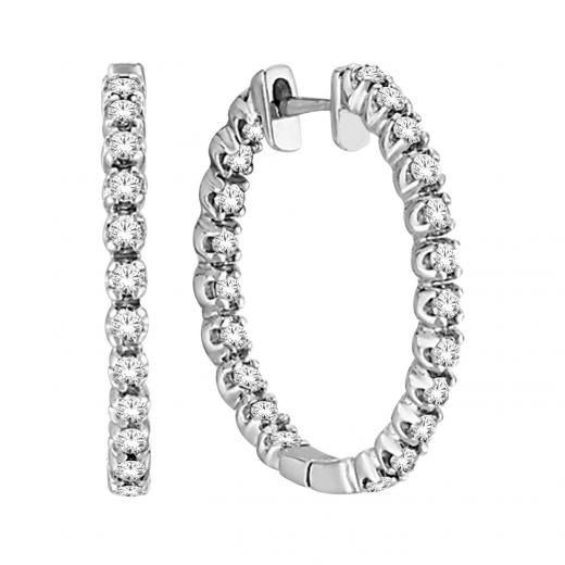 10K White Gold Diamond Hoop Earrings
