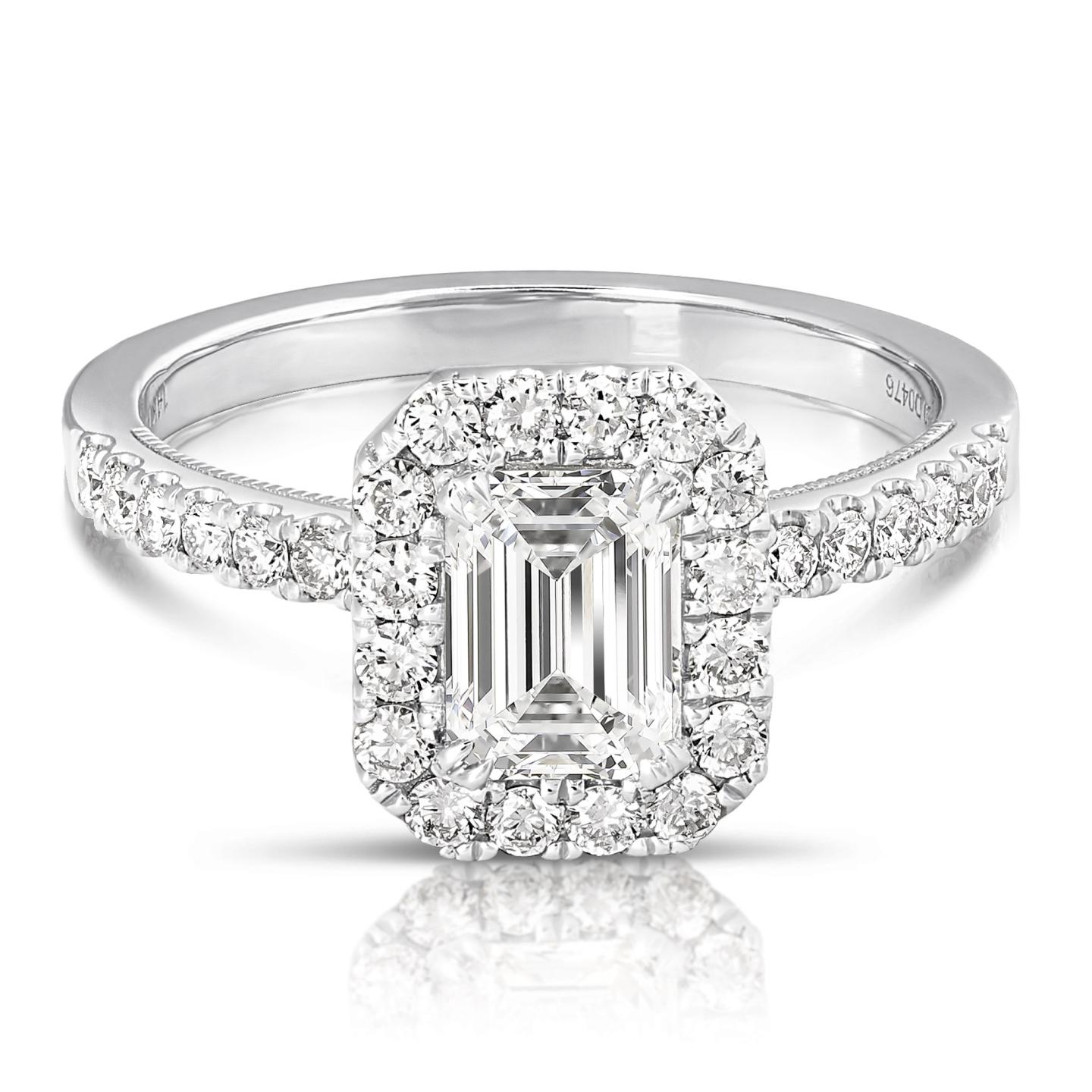 New Brilliance Lab Grown 2.10CTW Emerald Cut Diamond Halo Ring in 14K White Gold